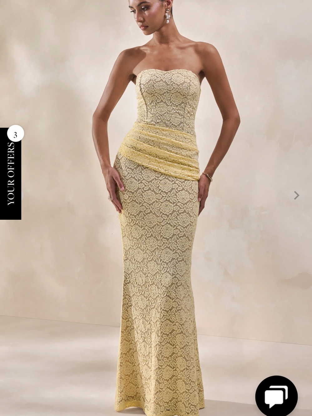 Strapless Lace Column Dress in Light Yellow